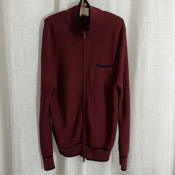Banana Republic x Mad Men L Burgundy Navy Knit Full Zip Cardigan Sweater - Picture 1 of 13